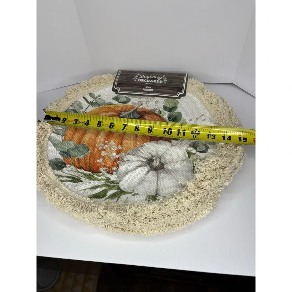 New In Package Fall Placemats Autumn Pumpkin Fringe Jute 15